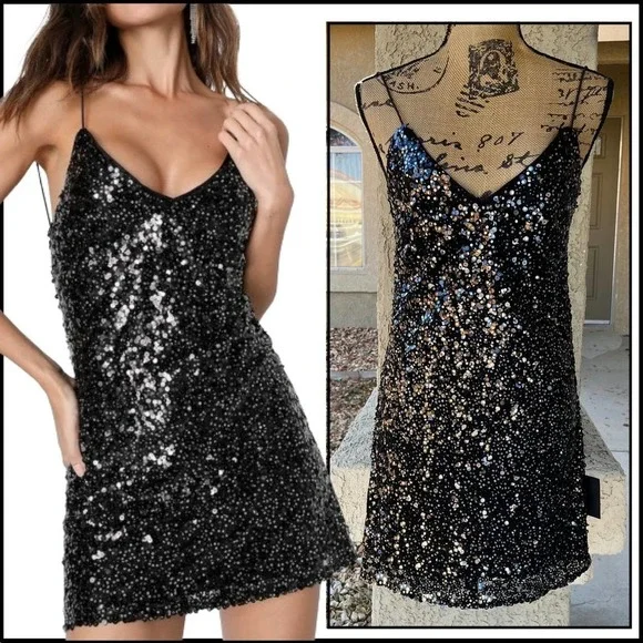 realisation par black mini dress Holiday Chic Black Sequin Mini Dress Satin Bow Shoulder Tie  Shop Stevies  Boutique